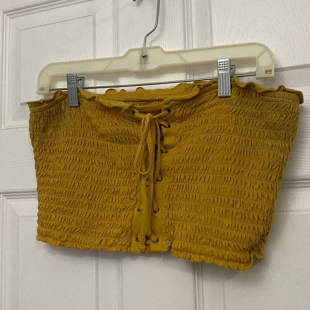 Lace-Up Smocked Cropped Tube Top
